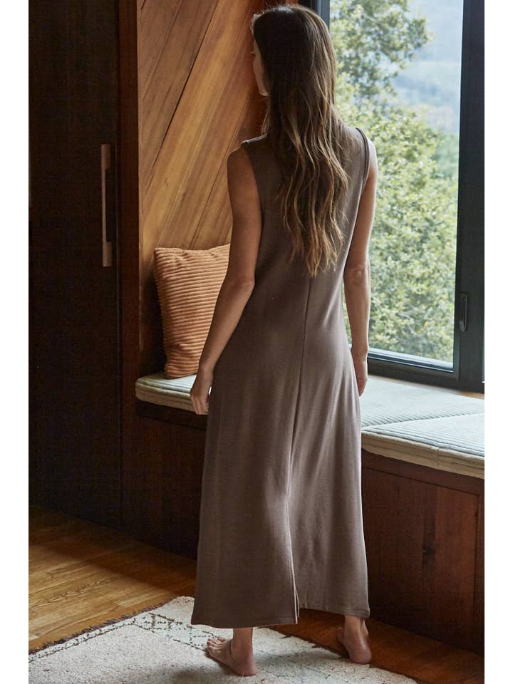 By Together - Wholesale Dress - Women's - L7380 | Knit Ribbed Sleeveless Midi Dress With Back Slit