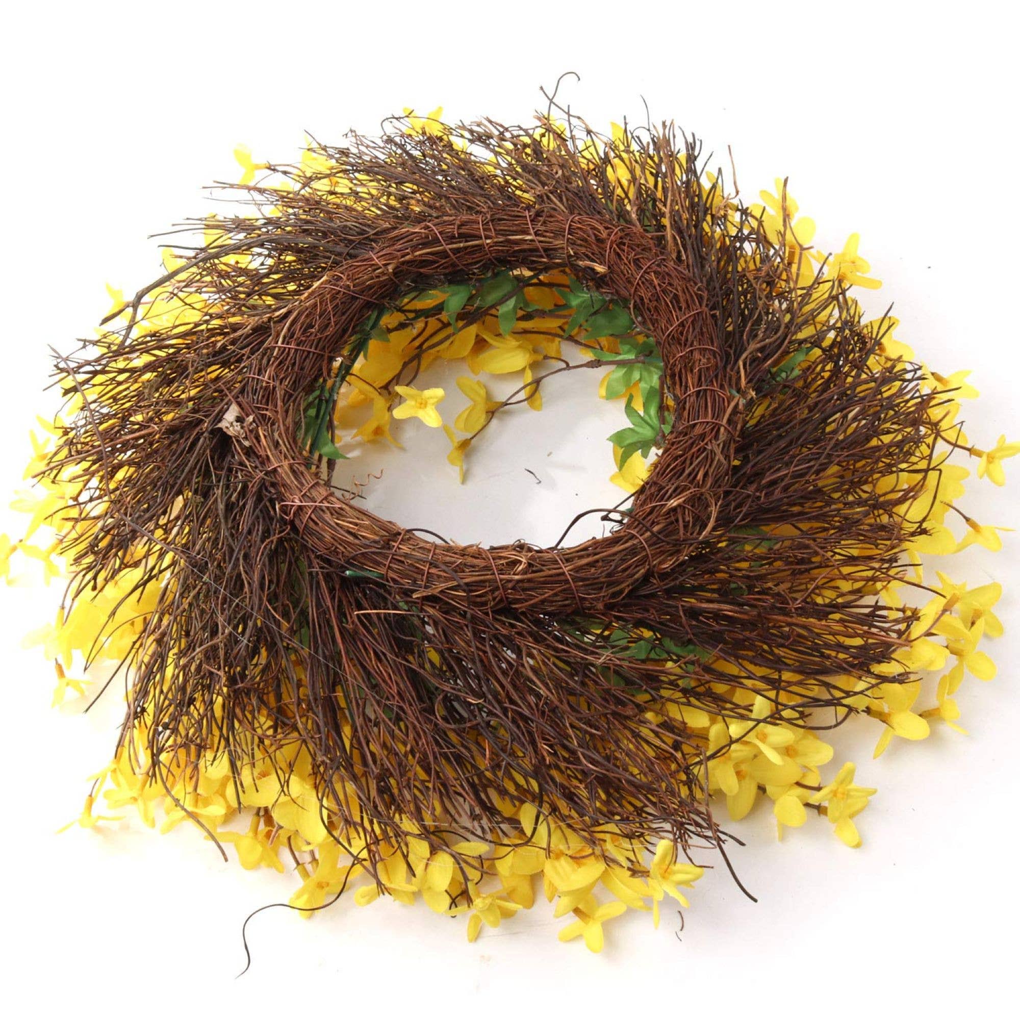 Larksilk - Wholesale Wreath - Forsythia Wreath On Grapevine Ring-16" Faux3