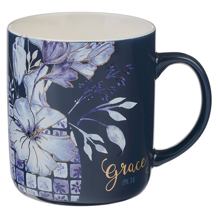 Christian Art Gifts - Vente Tasse à café - Ensemble de 4 mugs bleu à motifs floraux géométriques2