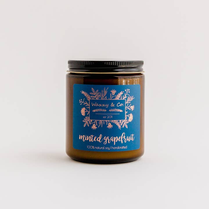MINTED GRAPEFRUIT SOY CANDLE (Blue Label) for wholesale by Waxxy & Co.