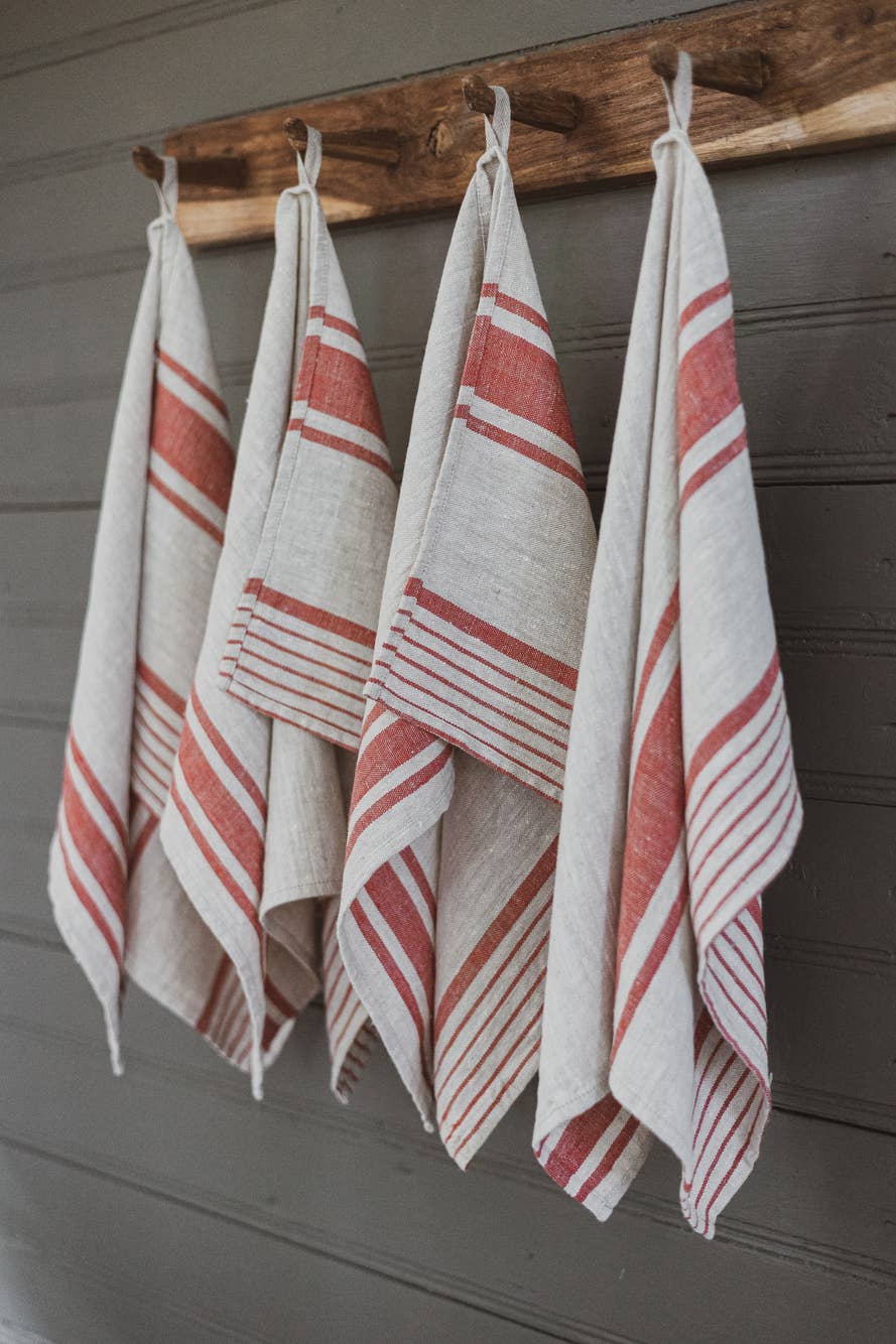 Natural Red Stripes French style Linen Kitchen Towels for wholesale on Faire0
