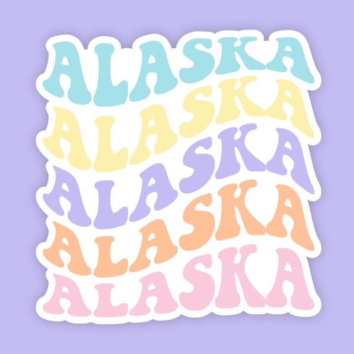 Autocollant rétro représentant l'État d'Alaska Beachy pour la vente par The State Stickers