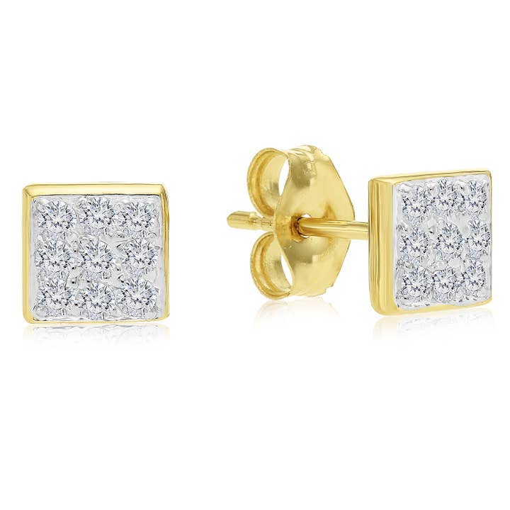 14K Solid Gold Square Shape Diamond Stud Earring for wholesale by NY Gold & Silver Trading Inc.