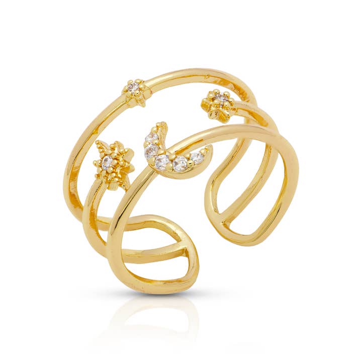 Måneringe til kvinder Stjerner Celestial guldring Celestial ring Statement ring Brudepigegave Måne Stjerne Galakse Smykker Gave til hende for engroshandel hos Simply Jewels