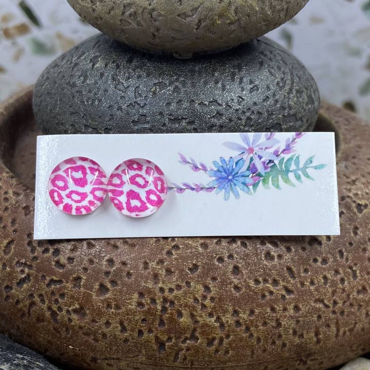 Pink/White Cheetah Print Studs for wholesale by Only Once Originals