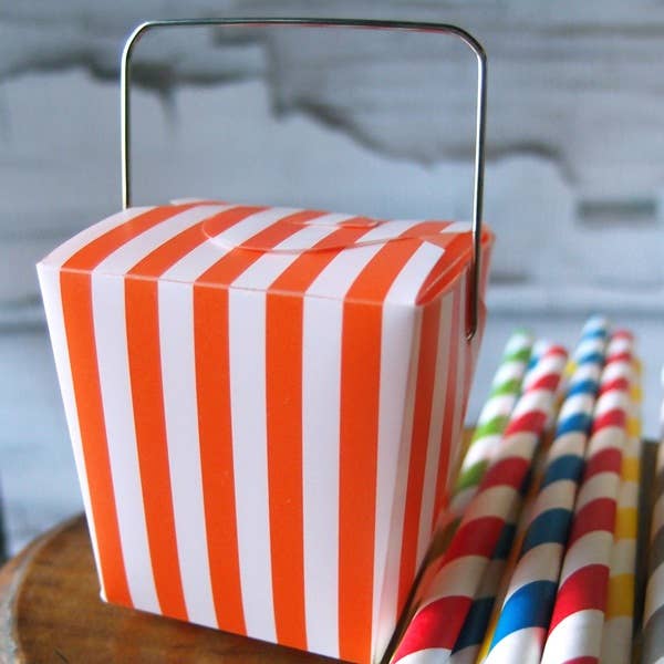 Packaging Decor - Wholesale Party Favor Bag/Box - Mini Takeout Party Favor Box Stripes 12 pcs2