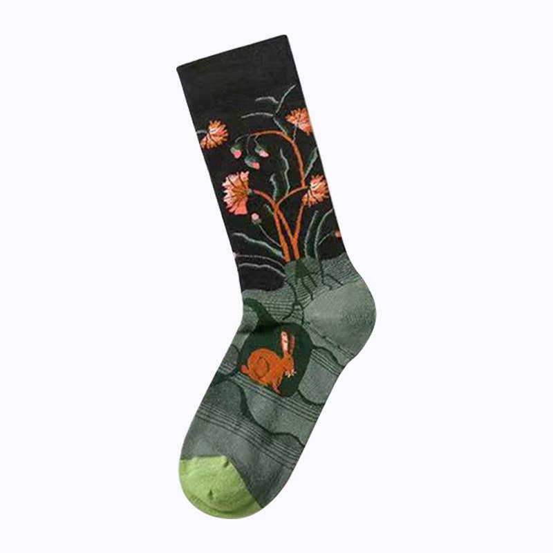 Tourtiwi - Wholesale Socks - Unisex - Women's Retro Middle Socks Oil Painting Pattern Socks2