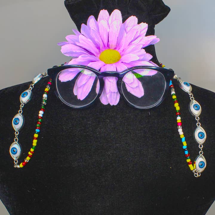 HHH Designs - Wholesale Eyewear cases & holders – Women's - Evil Blue Eye Glass Chain with Multi-Colored Beads, each0
