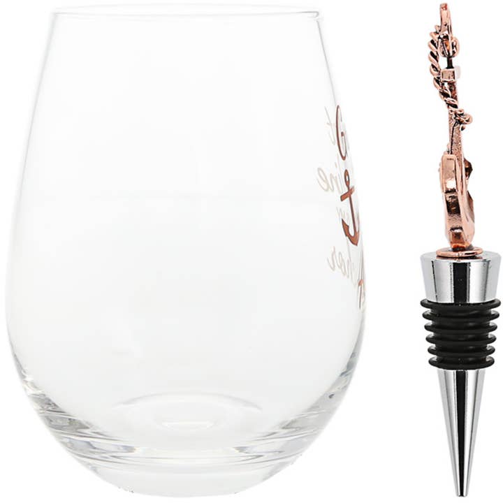Pavilion - Wholesale Wine gift bag - Anchor - Bottle Stopper and 20 oz Stemless Gift Set4