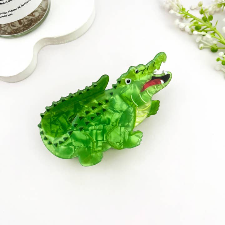 Green Giant Crocodile Printed Hair Claw Clip for wholesale on Faire2