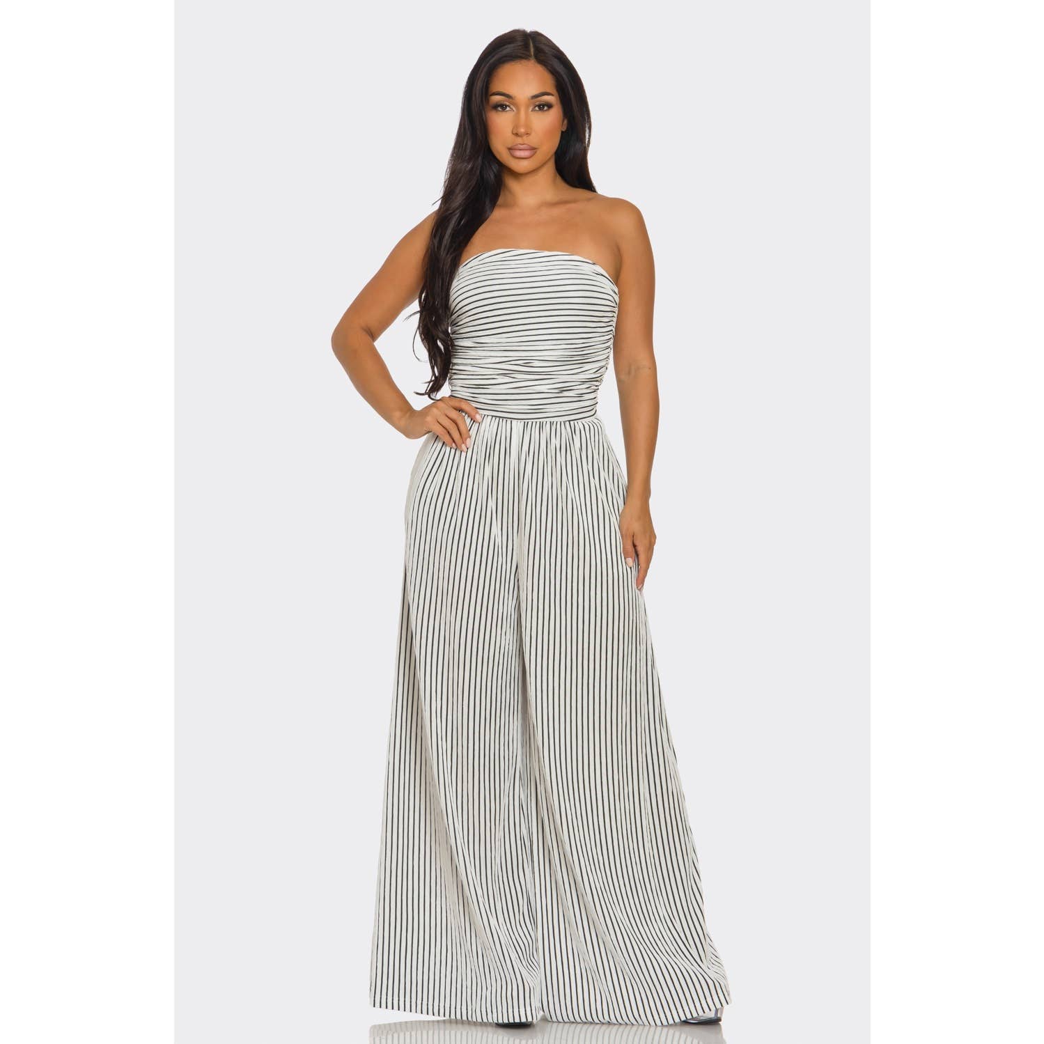 ITSSY - Wholesale Jumpsuit - Women's - Striped Strapless Pleated Wide Leg Jumpsuit11