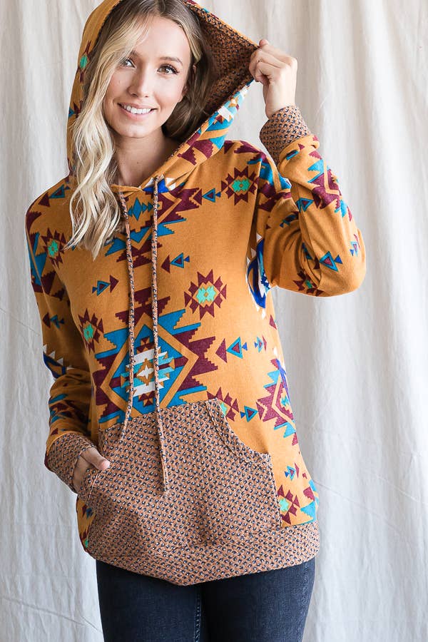 7th Ray – wholesale Hoodie – Women's – Aztec Print Drawstring Women's Hoodie T43375