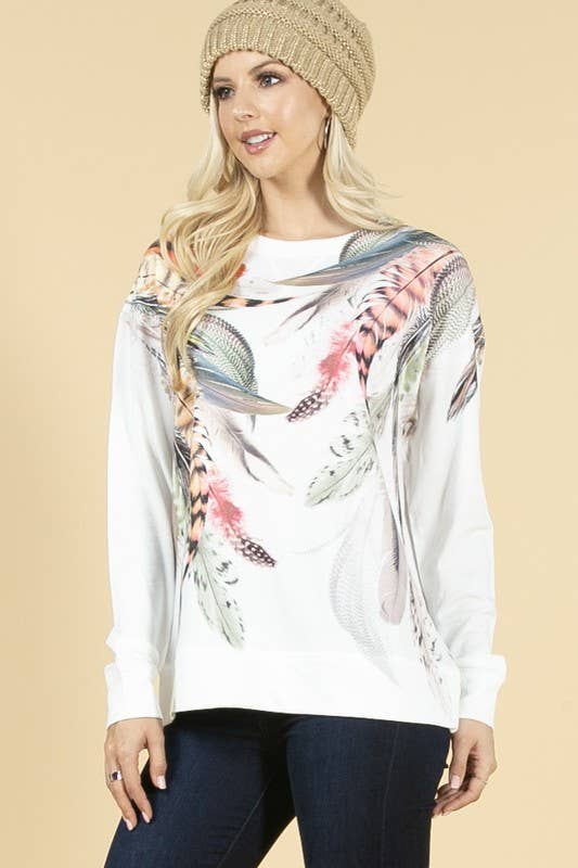 Avery – Sweatshirt - Mulher por atacado – MOLETOM GRÁFICO DE PENAS KC035-AVIVA2