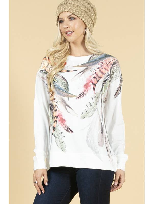 Avery – Sweatshirt - Mulher por atacado – MOLETOM GRÁFICO DE PENAS KC035-AVIVA2