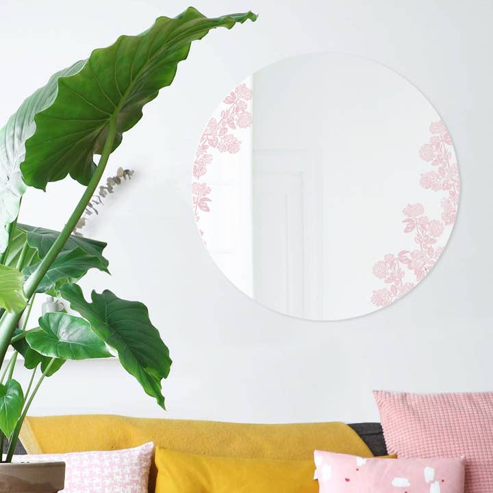 Large Round Decorative Mirror Viburnum. Pink XL for wholesale by BiCA-Good Morning Design