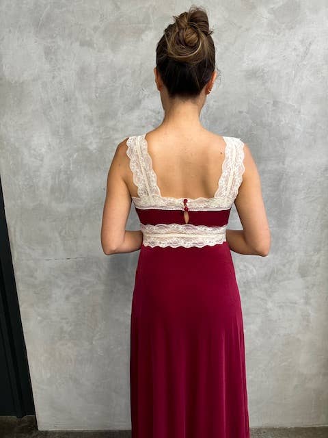 Pink HOLIDAY Velvet Lace Maxi-YDA647A for wholesale on Faire5