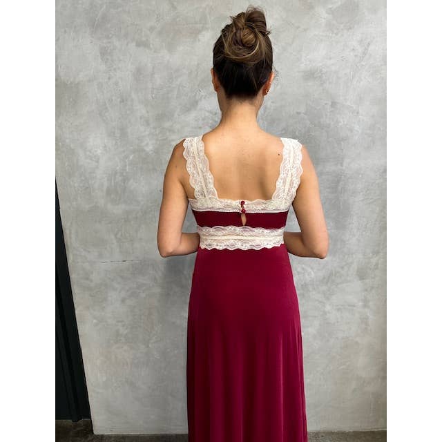 Pink HOLIDAY Velvet Lace Maxi-YDA647A for wholesale on Faire5