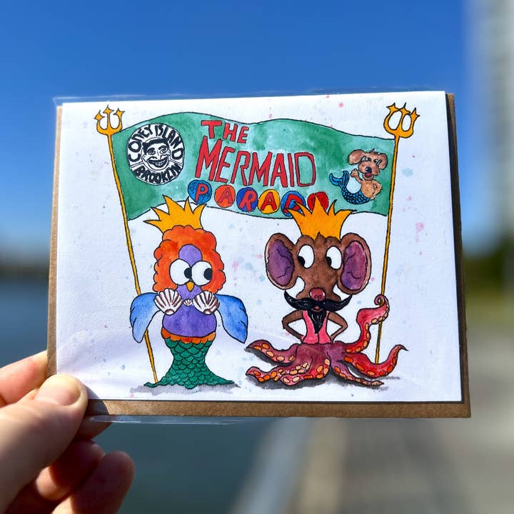 Le défilé des sirènes - Carte de vœux/Fait main pour la vente par Johnnerdraws