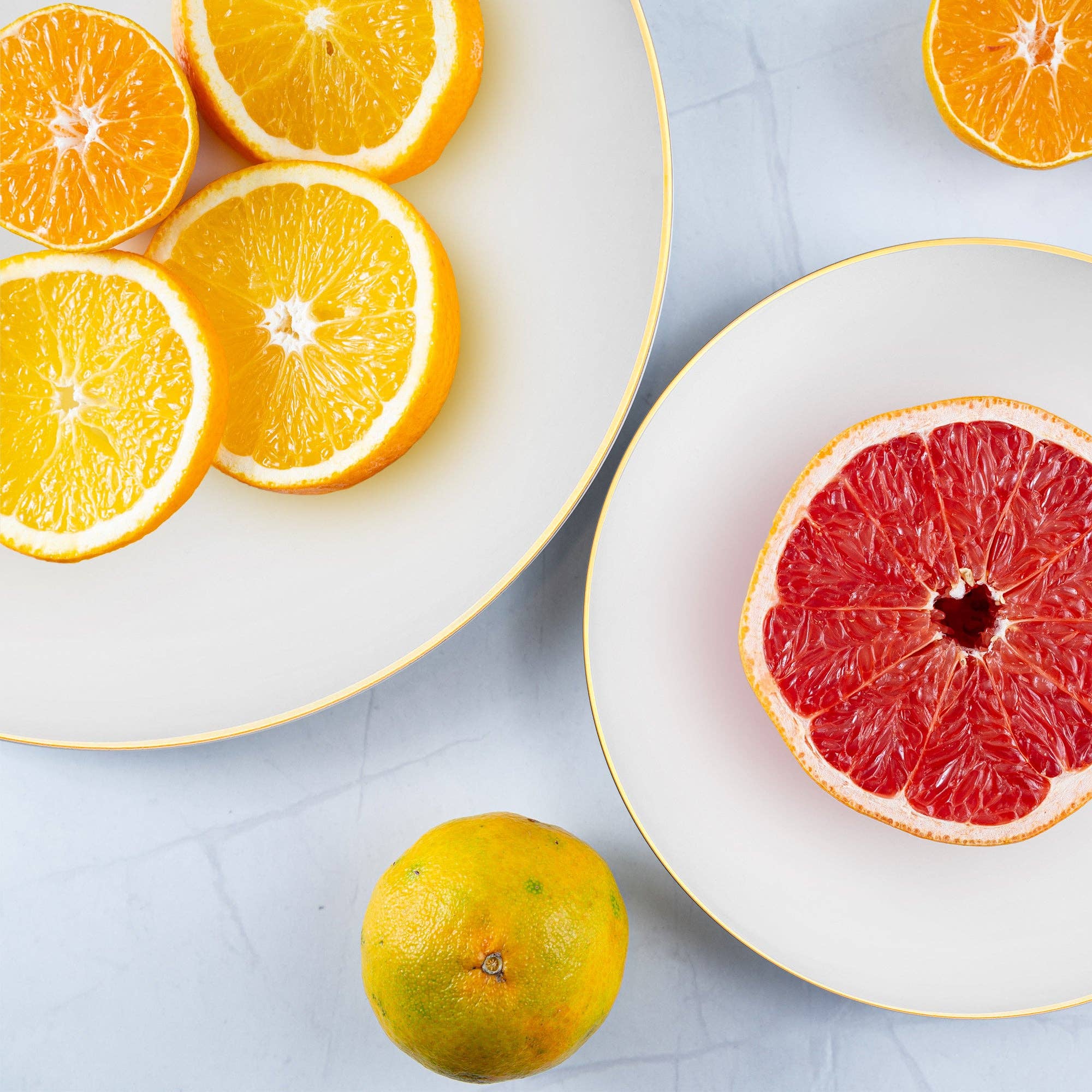 Smarty had a Party - Wholesale Dinnerware Set - White with Gold Rim Organic Plastic Dinnerware - 120 Guests8