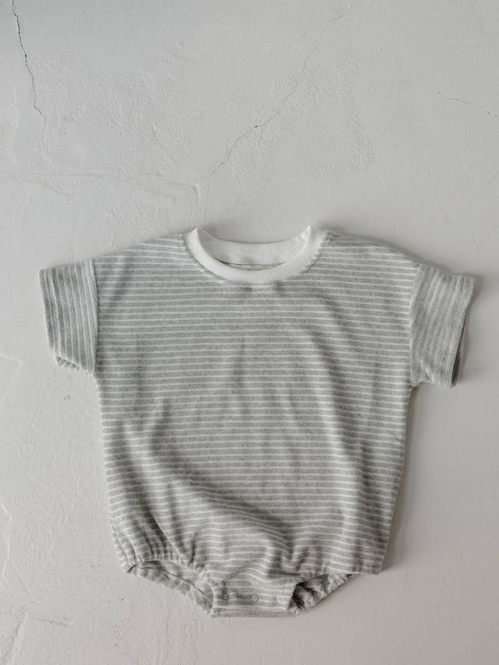 Forever French Baby - Wholesale Bodysuit (Non-Footed) - Baby - Terry T-Shirt Romper | Grey Stripe