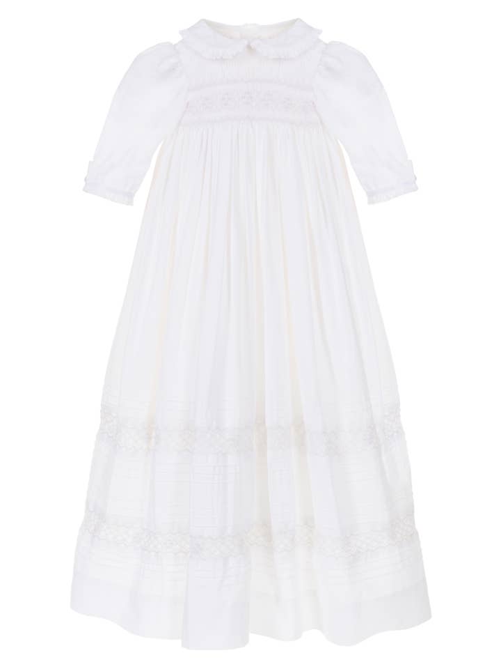 ROYAL CHRISTENING GOWN ceremony or baptism gown smocked for wholesale by Annafie London Ltd