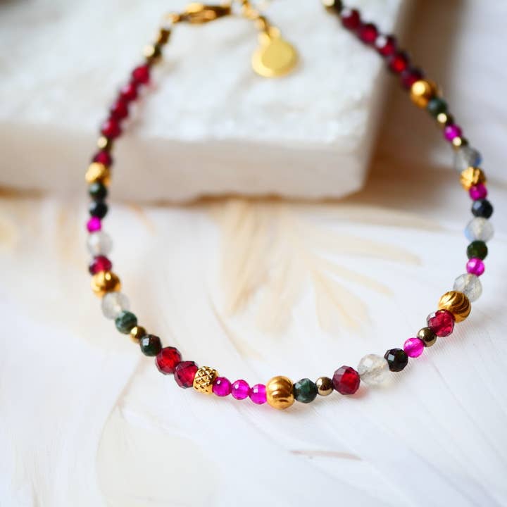 OORJA Bracelet - Garnet, Seraphinite, Rubellite, Labradorite for wholesale by GINANDGER