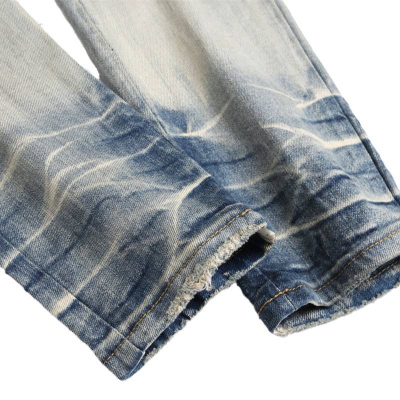 Blå Broderade slitna jeans herr slim fit skinny jeans för wholesale på Faire12