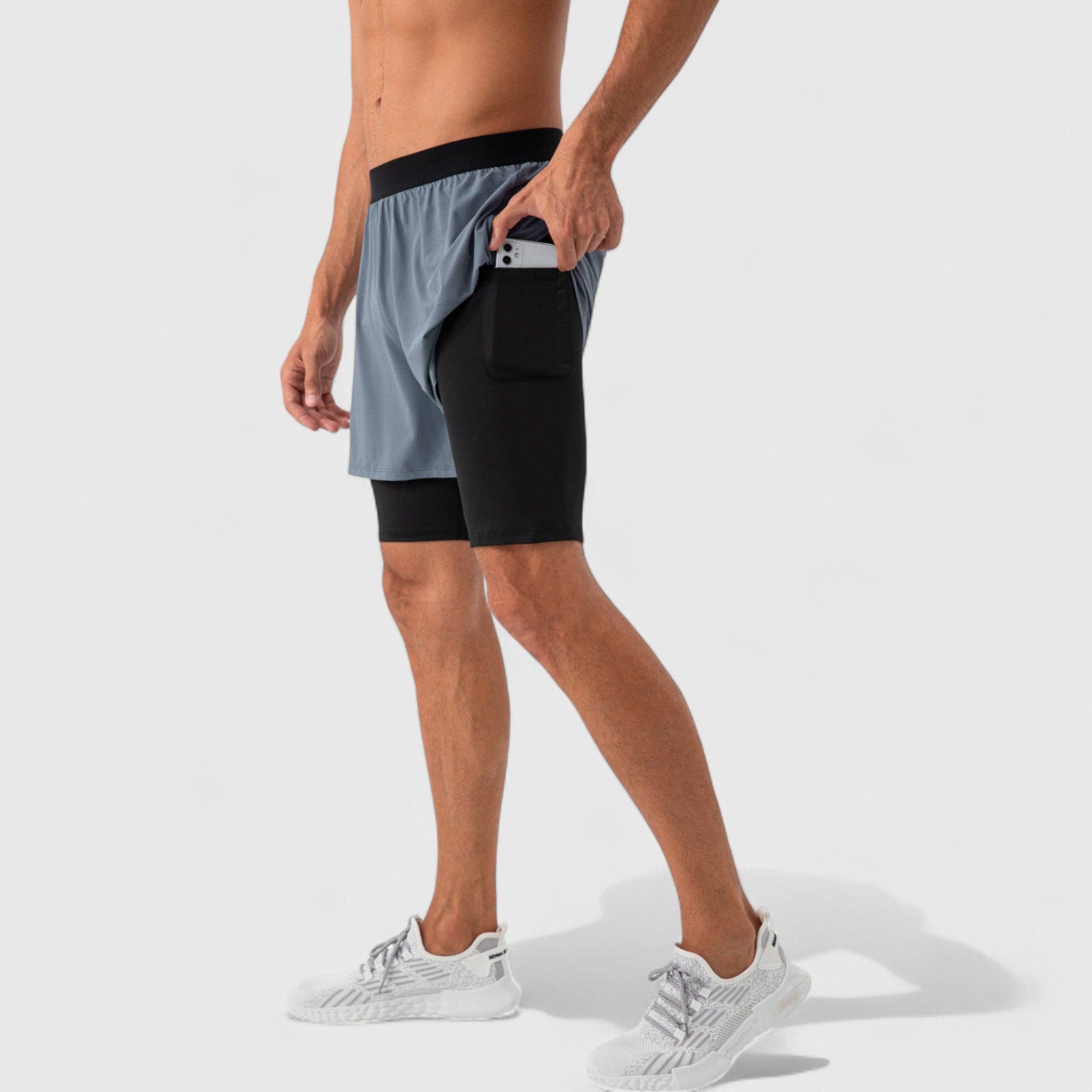 Active by Anna-Kaci - Wholesale Athletic Shorts - Men's - Men's 2-in-1 Training Shorts with Inner Compression Layer an22