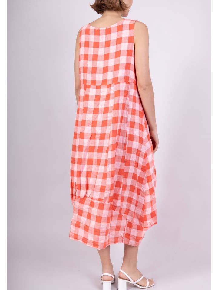 LINEN & COTTON HOUSE - Wholesale Dress β Women's - LINEN DRESS WITH POCKETS, GINGHAM CHECK PATTERN 32215