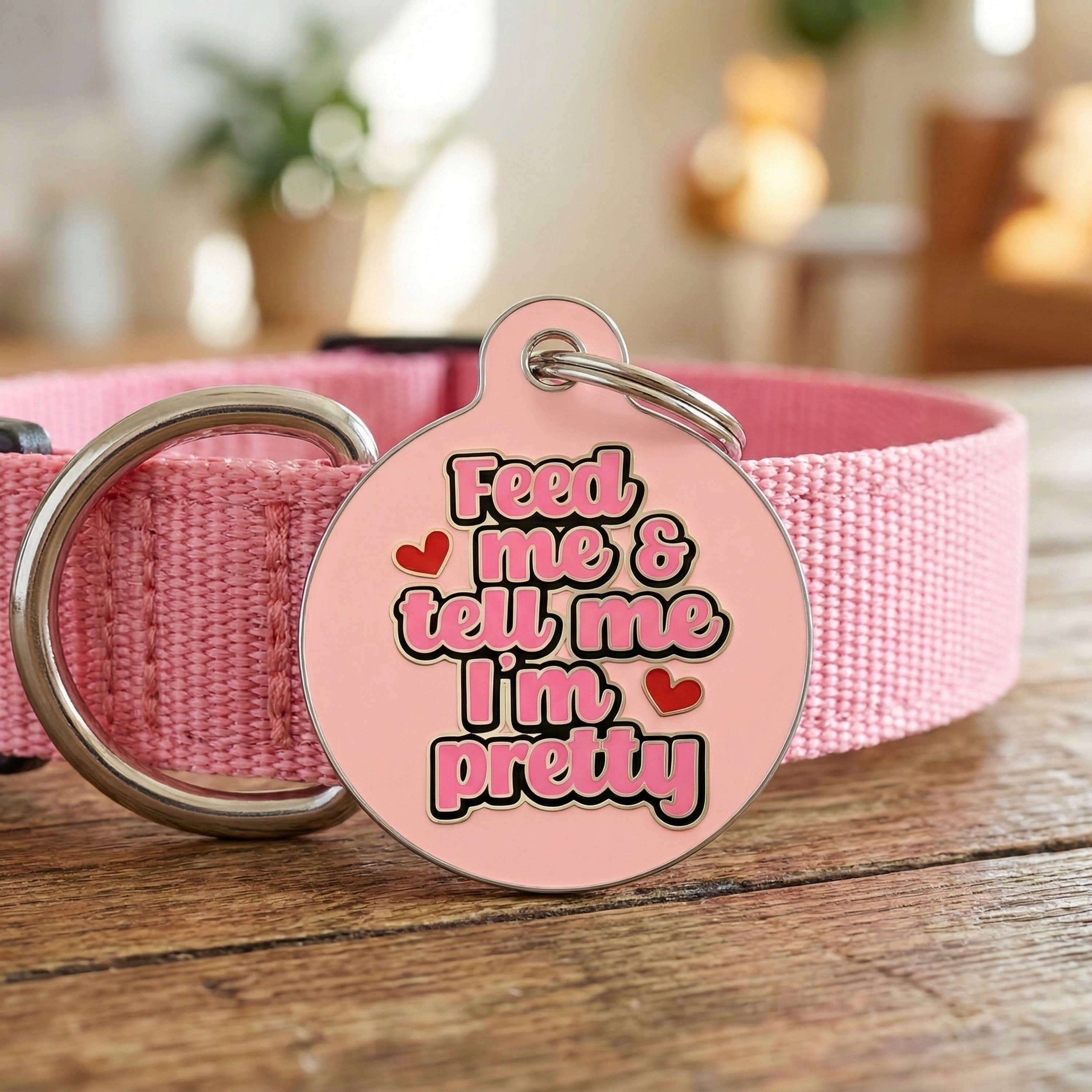 Bad Tags - Wholesale Pet Identification Tag - Cat/Dog - Enamel Pink Dog Tag w/Scannable Pet ID - Tell Me I'm Pretty3