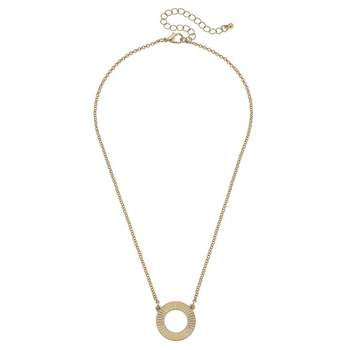 Savannah Fluted Metal Disc Necklace in Worn Gold for wholesale by Canvas Style