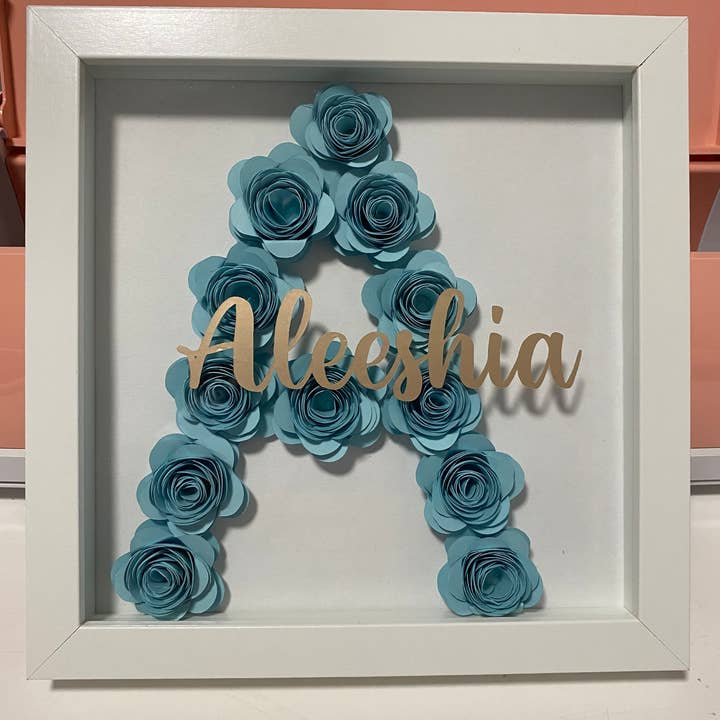 8"x8" Blue Initial Paper Floral Box Lifetime Birthday Gift for wholesale by Jadore