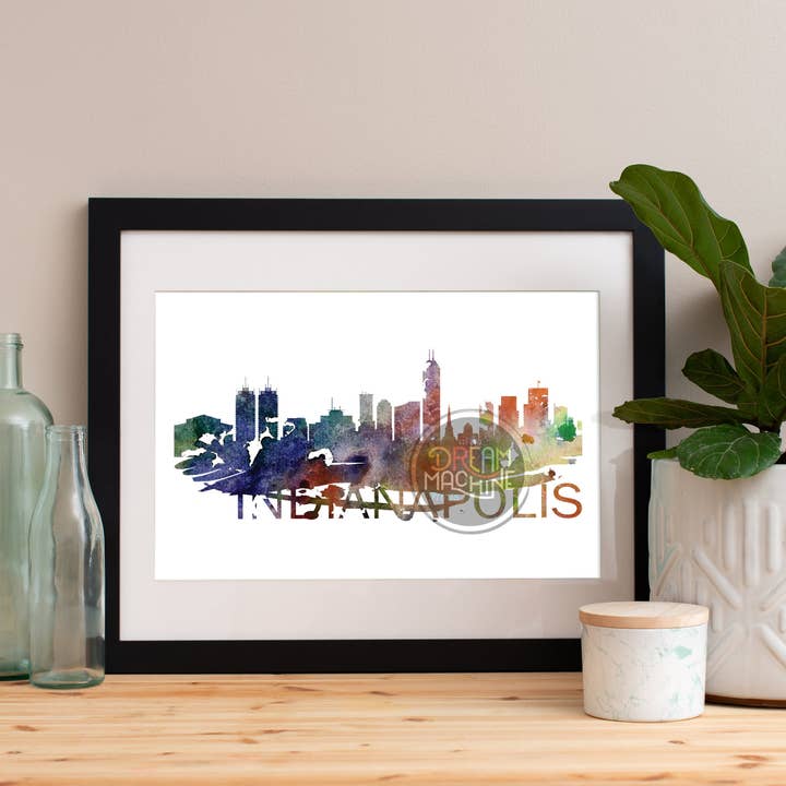 Skyline aquarelle d'Indianapolis, Skyline d'Indianapolis, art d'Indianapolis, affiche d'Indianapolis, impression d'Indianapolis, art d'Indianapolis, Indiana WCS64 pour la vente par DreamMachine Prints