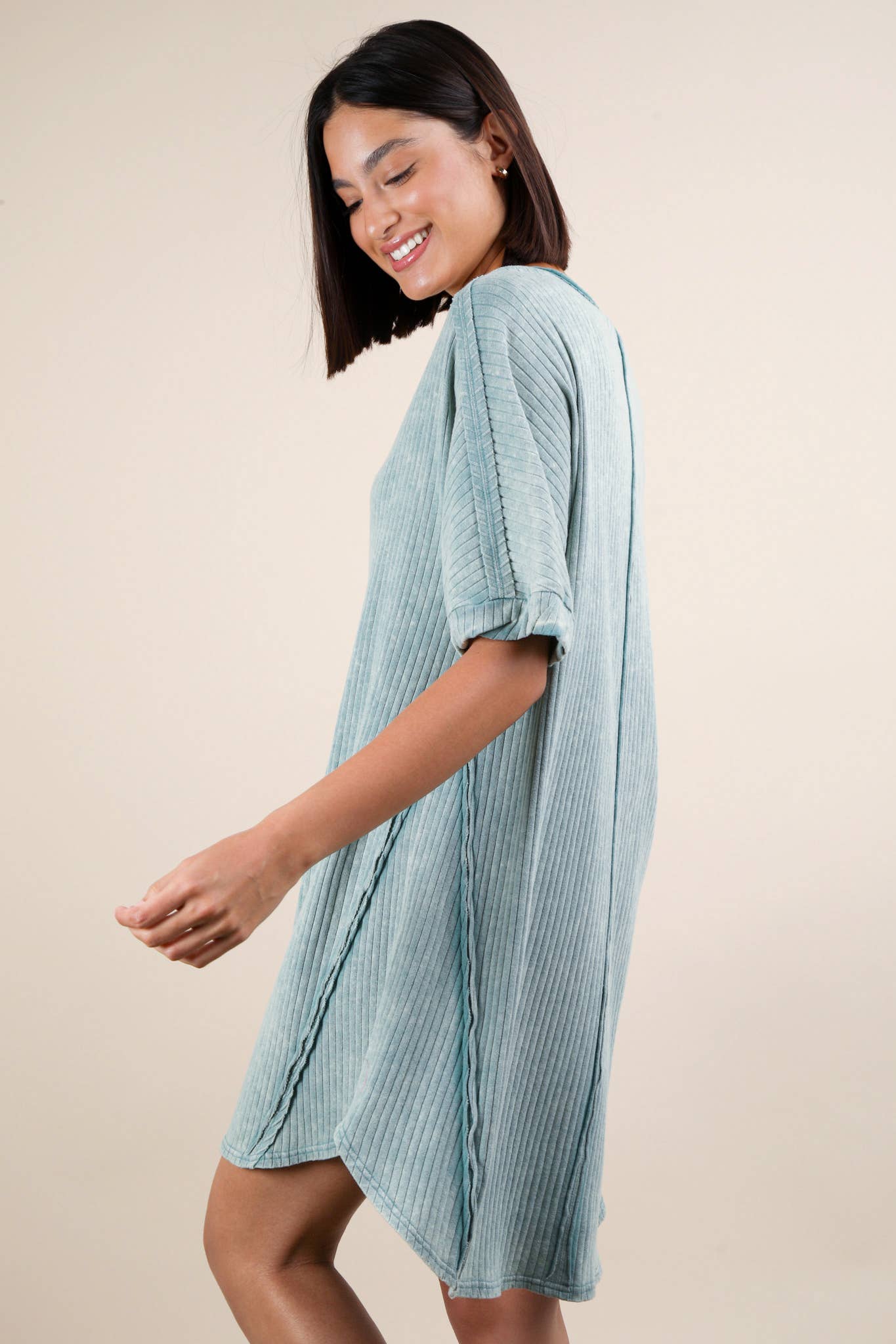 VERY J - Vente Robe – femme - Mini-robe droite en tricot côtelé délavé minéral ND3163613