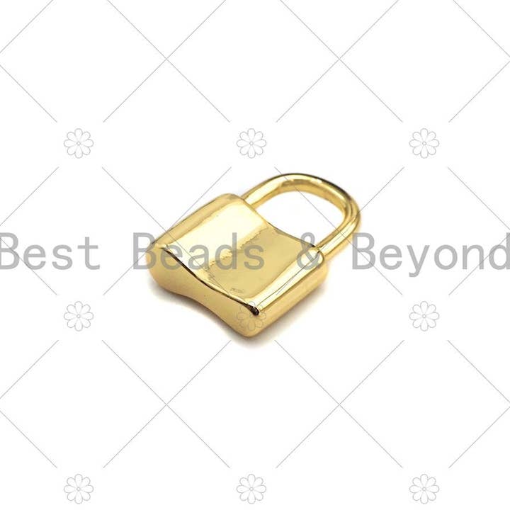 BestBeads&Beyond - Wholesale Individual Charm/Pendant - 18k Shiny Gold Padlock Charms, Dainty Lock Charms, Padlock Pendant, Gold Charm, Gold Pendant, Padlock Necklace Charms, 10x15mm, Sku#LK061