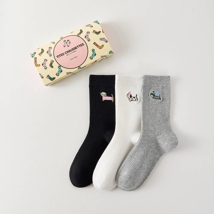 Conjunto de 3 Meias Altas Cão Salsicha Mulher I 35-41 por atacado de Tites Chaussettes