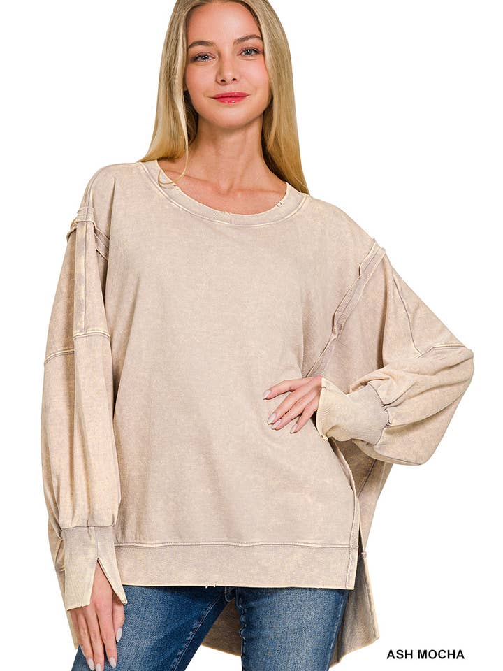 42POPS - Wholesale Sweatshirt - Women's - Split Cuff Washed Oversized Sweatshirt1