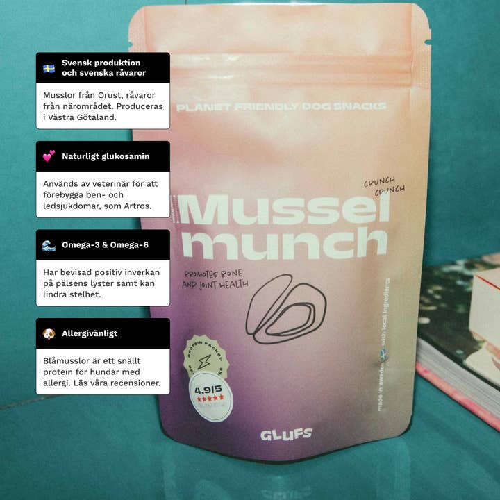 Glufs – Großhandel Leckerlis – Hund – Musselmunch – Knuspriger, klimafreundlicher Hundesnack mit MSC-zertifizierten Miesmuscheln3