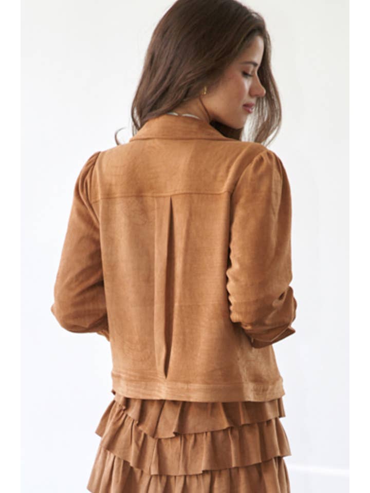 CAMEL SUEDE CROPPED JACKET UTILITY POCKETS (ST7186) for wholesale on Faire