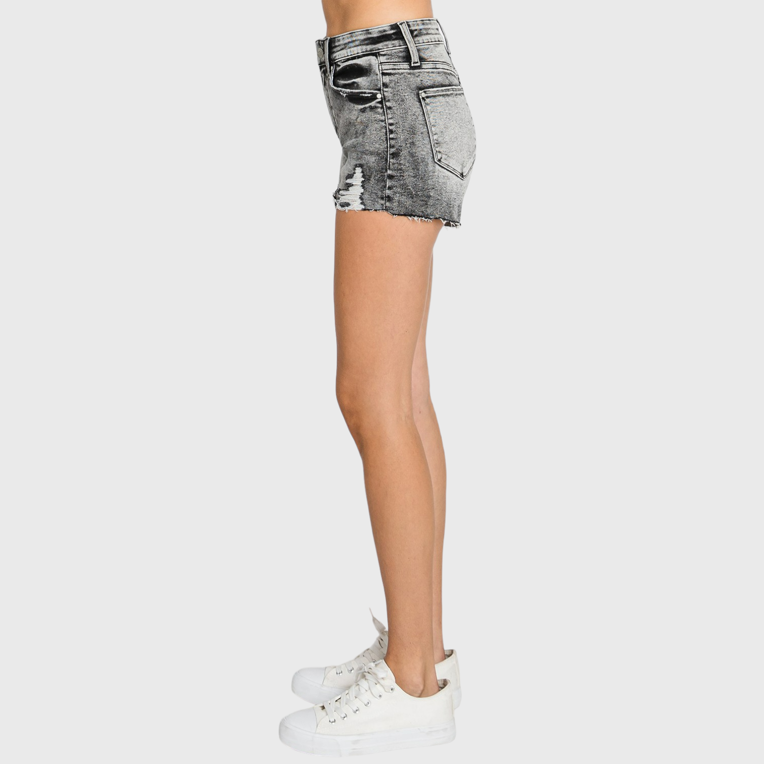 Petra153 – Großhandel Shorts – Damen – P664RH-GA GRAUE ACID-WASH-HOSE MIT HOHEM BUND UND ZERSTÖRTEM SAUM8