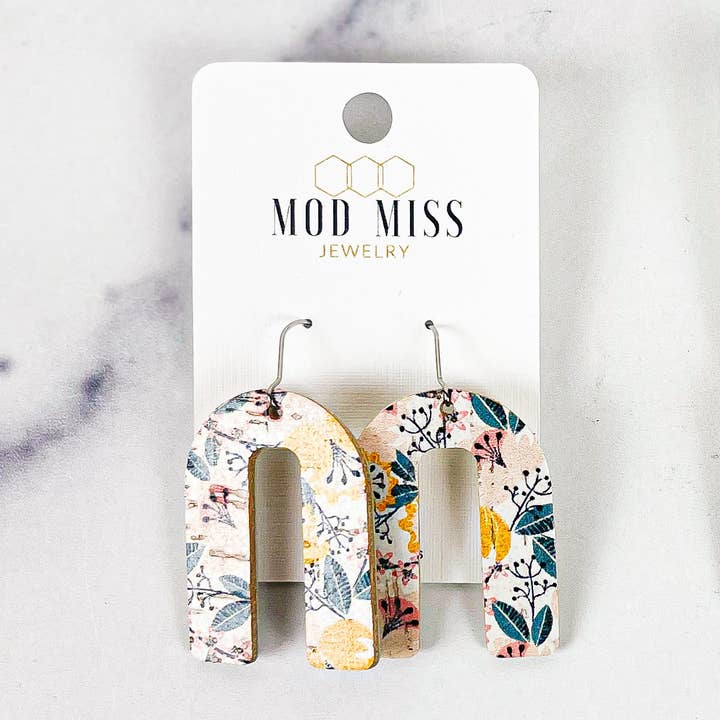 The Mod Miss - Wholesale Dangle Earrings - Cork+Leather Arch Earring "Yellow Fantasy"3