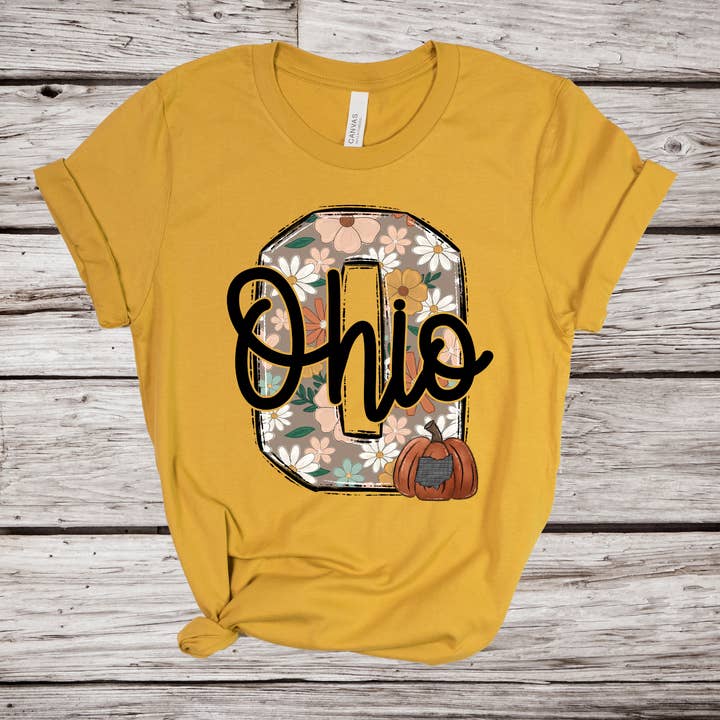 Floral Ohio Pumpkin Fall Shirt for wholesale by Grey&Co