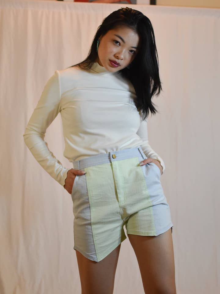 Poppy Shorts in Blueberry Mint for wholesale by Sugar Cilantro