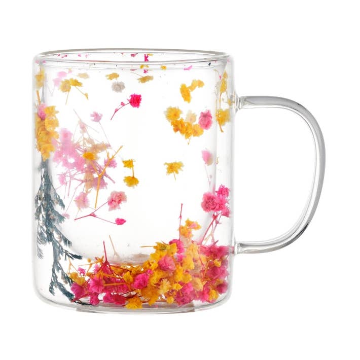 IKIDO 8.35 oz Double Wall Insulated Glass Coffee Mug with Handle & Flower - 1piece and other Purchase Wholesale premium coffee. Free Returns & Net 60 Terms on Faire trending on Faire.
