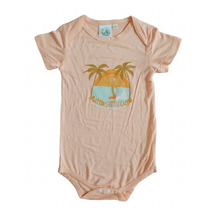 Little Surfer Girl Surfy Birdy Collab Bamboo Onesie for wholesale by The Little Surfer Dude