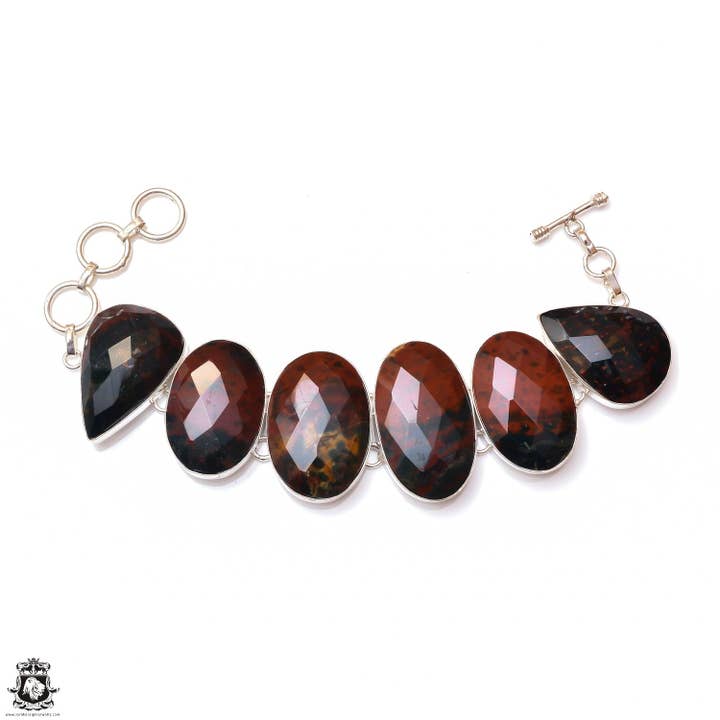 Heliotrope Irish Bloodstone Äkta ädelsten silverarmband B4651 för wholesale av SARAH DESIGNS JEWELRY