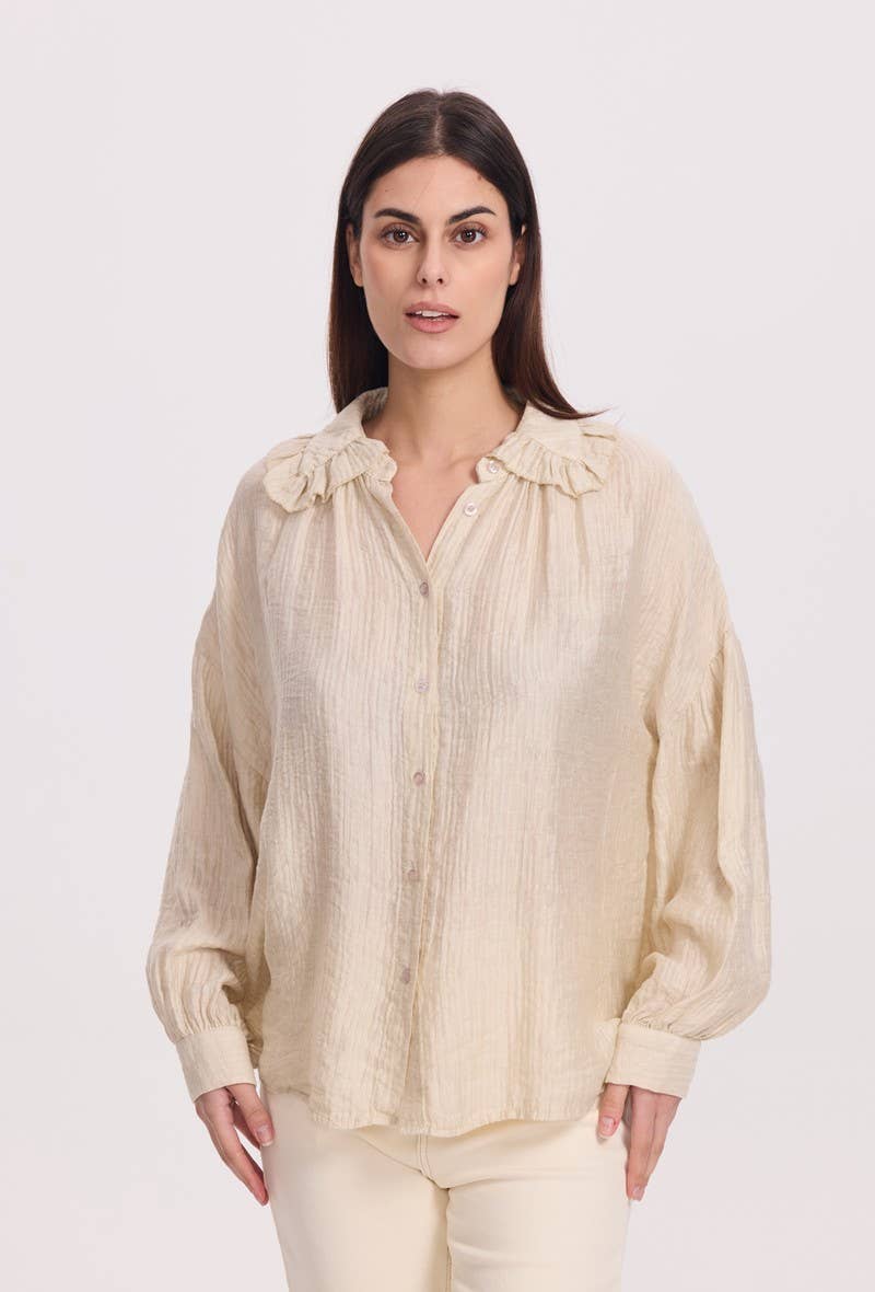 SUNNY STUDIO - Wholesale Button Down Shirt - Women's - Light blouse with gathered collar1