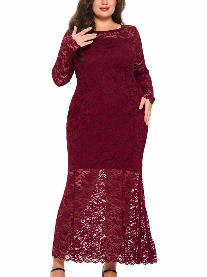 NINEXIS - Wholesale Dress - Women's - CWDMD3233_PLUS SIZE LACE MERMAID EVENING GOWN DRESS
