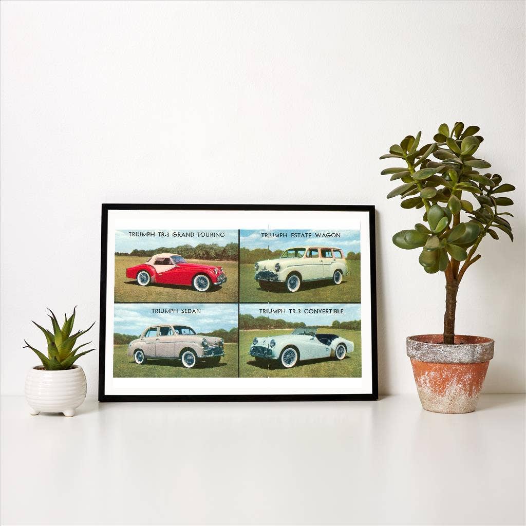 Found Image Press - Wholesale Art Print - Art Print KE-15 Four Old Triumph Cars1