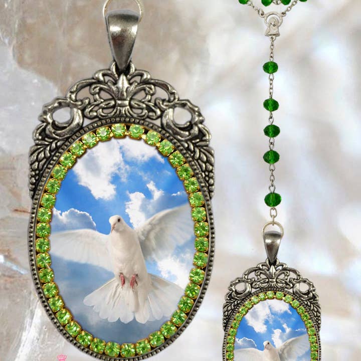 MariaSantissimaShop - Vendita all'ingrosso Collana con ciondolo/pendaglio - Rosario dello Spirito Santo, ciondolo a forma di medaglia cristiano religioso, fatto a mano